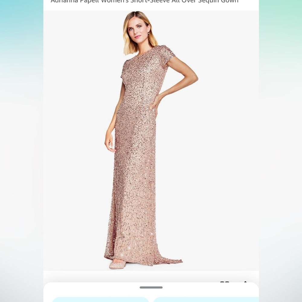 Adrianna Papell Women's Short-Sleeve blush All Over Sequin Gown Worn once Size 8